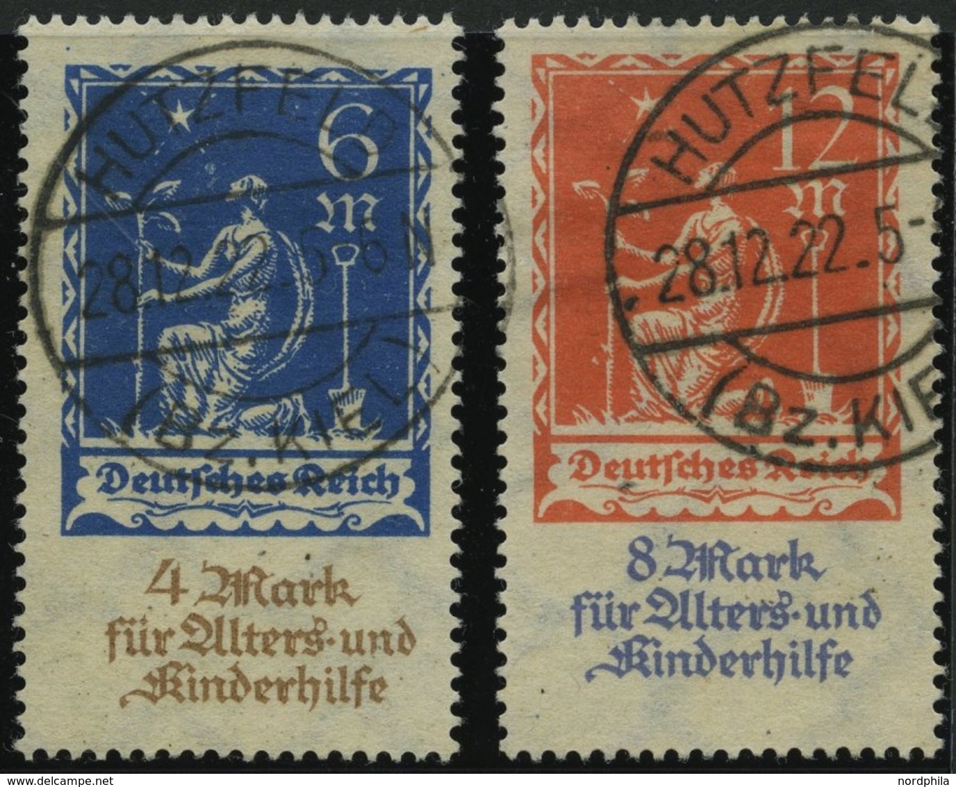 Dt. Reich 233/4 O, 1922, Allegorie, Pracht, Gepr. Infla, Mi. 60.- - Oblitérés