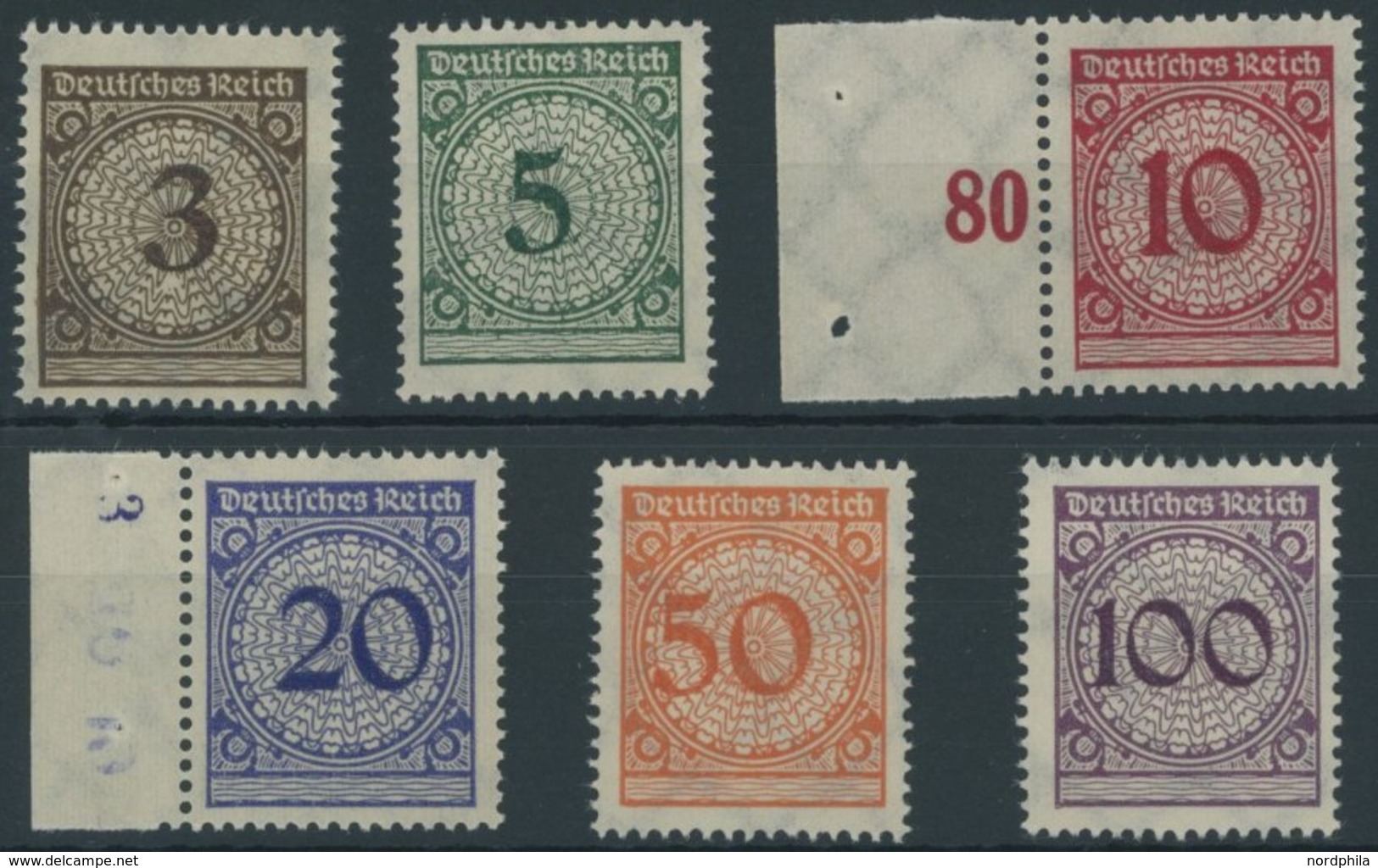 Dt. Reich 338-43 **, 1923, Ziffer, Postfrischer Prachtsatz, Mi. 110.- - Sonstige & Ohne Zuordnung