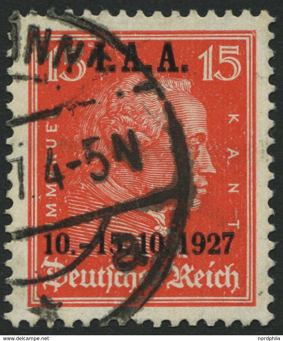 Dt. Reich 408 O, 1927, 15 Pf. I.A.A., Pracht, Mi. 85.- - Sonstige & Ohne Zuordnung