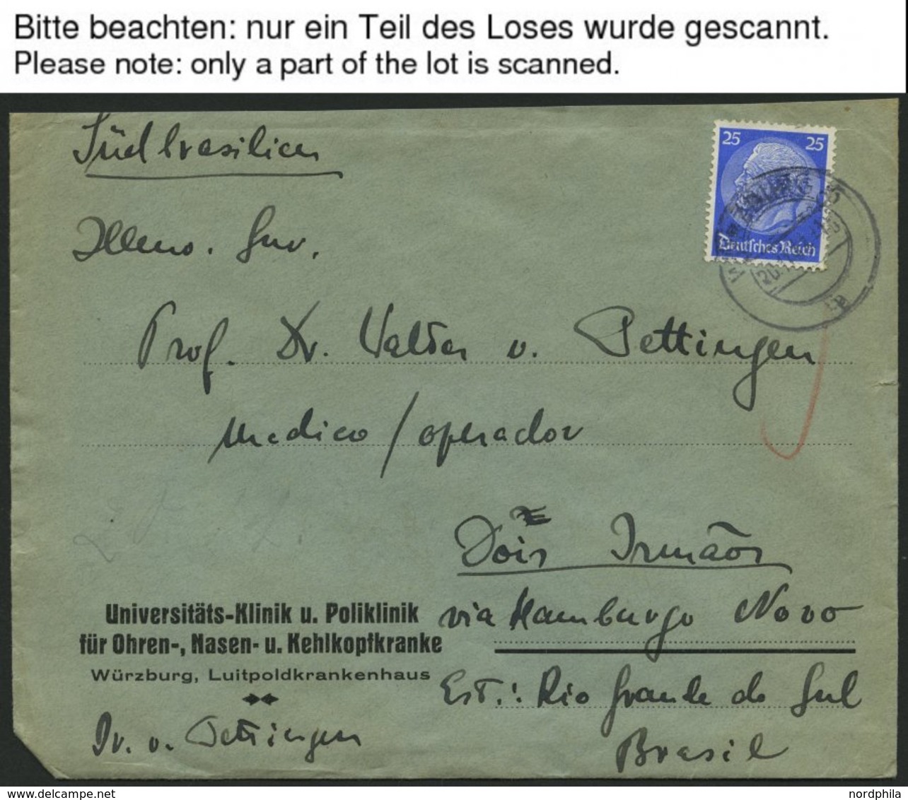 Dt. Reich 471 BRIEF, 1932/3, 25 Pf. Hindenburg, 10x Als Einzelfrankatur Auf Bedarfsbrief Nach Brasilien, Etwas Unterschi - Sonstige & Ohne Zuordnung