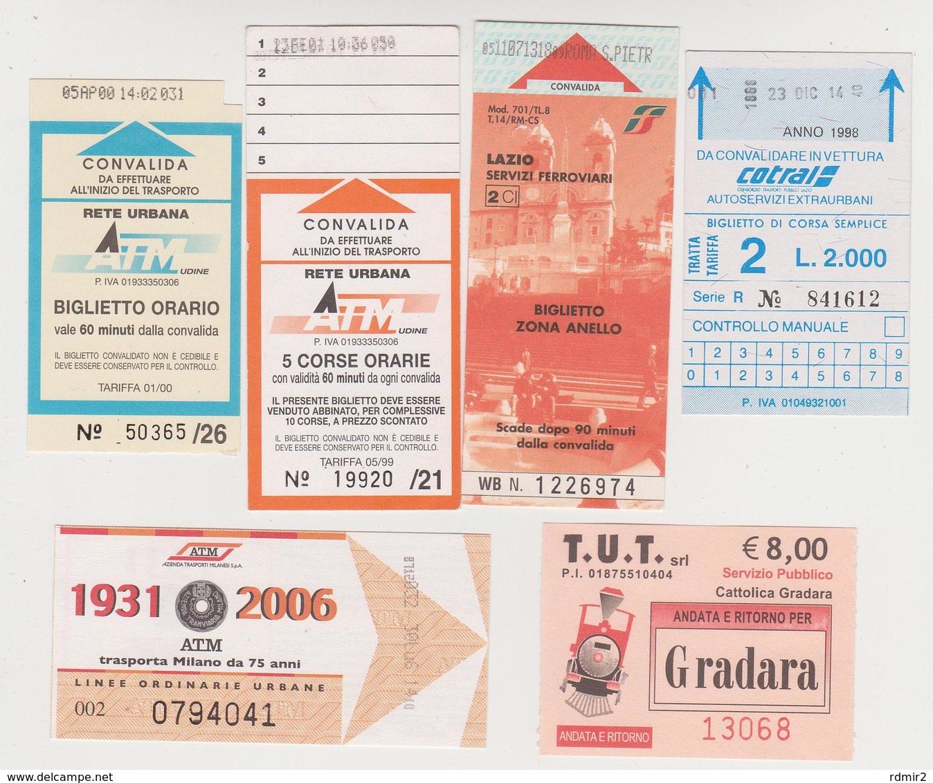 1338(10) ITALIA / ITALY / ITALIE. 6 Tickets / Billets / Biglietti: Udine, Lazio, Milano, Cattolica-Gradara. - Otros & Sin Clasificación