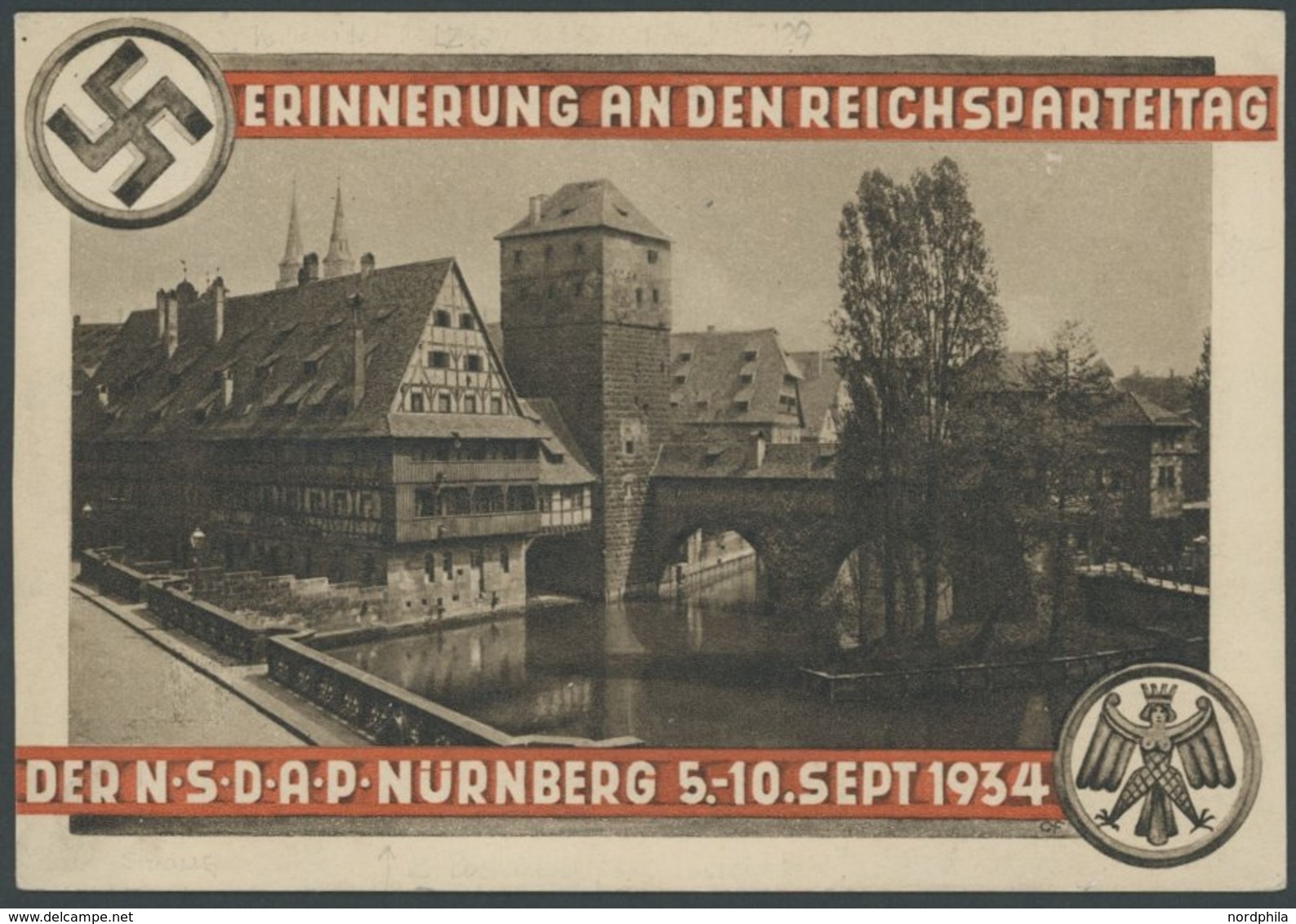 1936, 50 Und 80 Pf. Flugpost Auf Reichsparteitagkarte, Drucksache Für LZ 127 Hin- Und Rückfahrt Nach Rio De Janeiro, Ges - Sonstige & Ohne Zuordnung