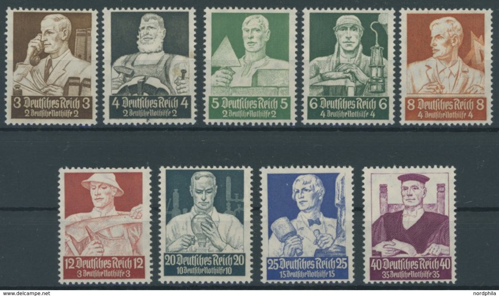 Dt. Reich 556-64 *, 1934, Stände, Falzrest, Prachtsatz, Mi. 100.- - Sonstige & Ohne Zuordnung