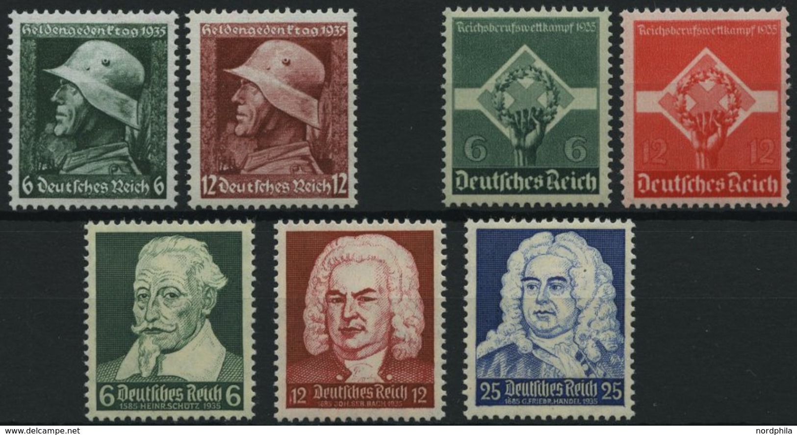 Dt. Reich 569-75 **, 1935, 3 Prachtsätze, Mi. 77.- - Sonstige & Ohne Zuordnung