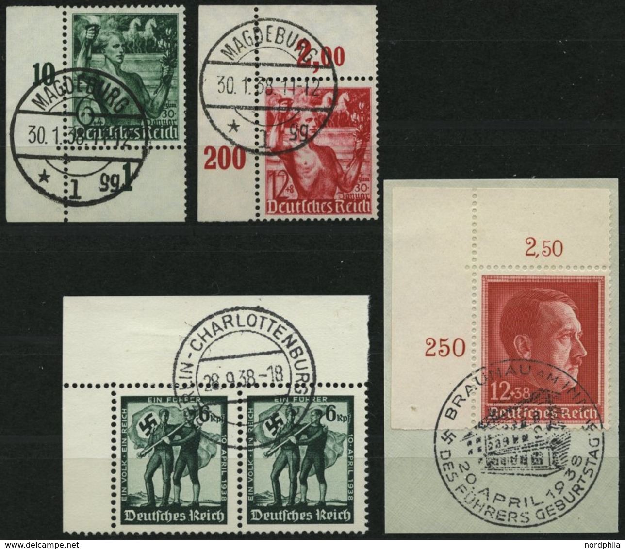 Dt. Reich 660/1,63/4 O,BrfStk , 1938, 4 Bogenecken, Pracht - Sonstige & Ohne Zuordnung