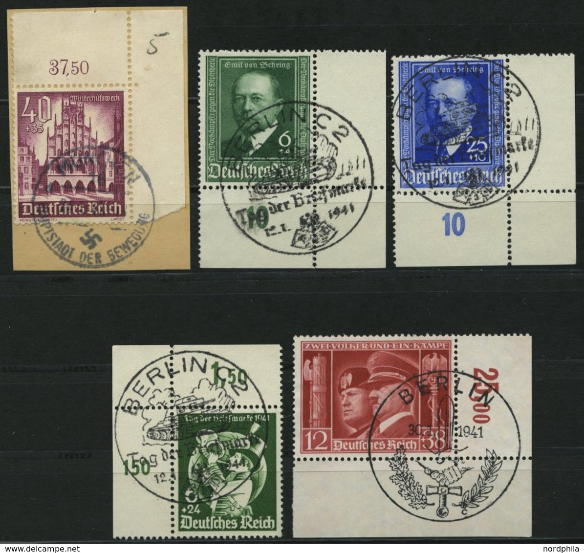 Dt. Reich 759-63 O,BrfStk , 1940/1, 5 Bogenecken, Pracht - Sonstige & Ohne Zuordnung