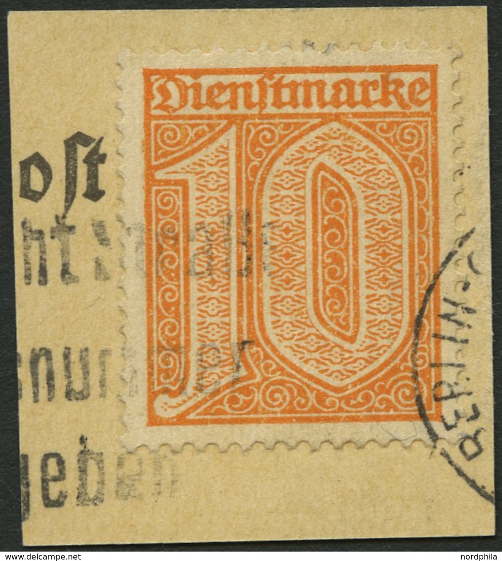 DIENSTMARKEN D 65 BrfStk, 1921, 10 Pf. Dunkelorange, Prachtbriefstück, Gepr. Dr. Düntsch, Mi. (600.-) - Servizio