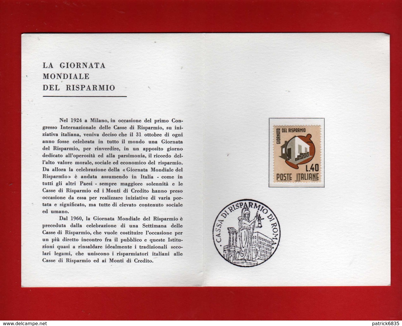 Pieghevole. Cassa Di Risparmio Di ROMA - Giornata Mondiale Del Risparmio 1965.  Vedi Descrizione. - 1961-70: Storia Postale