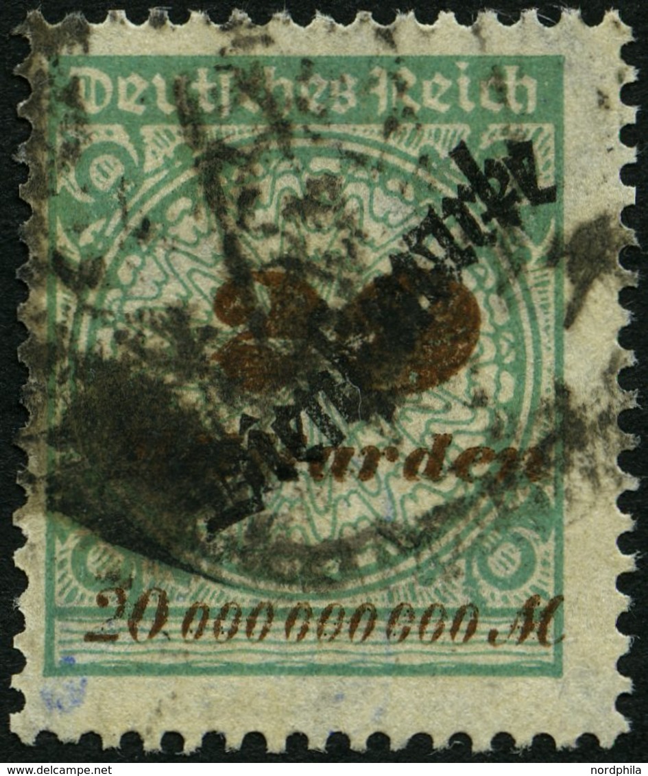DIENSTMARKEN D 87 O, 1923, 20 Mrd. M. Opalgrün, Fetter Stempel, Feinst, Gepr. Peschl, Mi. 200.- - Servizio