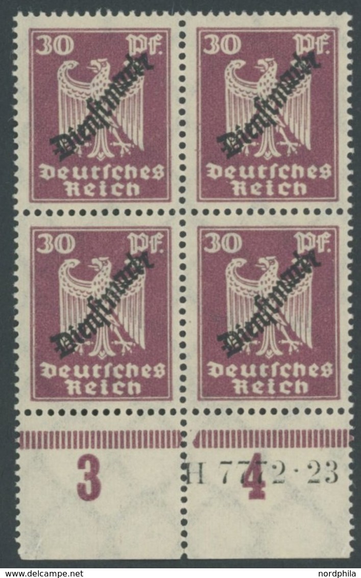 DIENSTMARKEN D 109HAN **, 1924, 30 Pf. Braunpurpur Im Unterrandviererblock Mit HAN H 7772.23, Leicht Angetrennt, Postfri - Dienstzegels