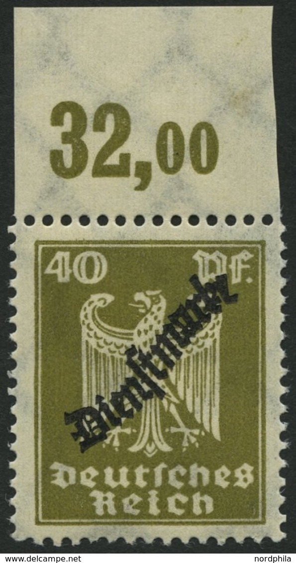 DIENSTMARKEN D 110POR **, 1924, 40 Pf. Braunoliv, Plattendruck, Oberrandstück, Normale Zähnung, Pracht, Mi. 60.- - Dienstmarken