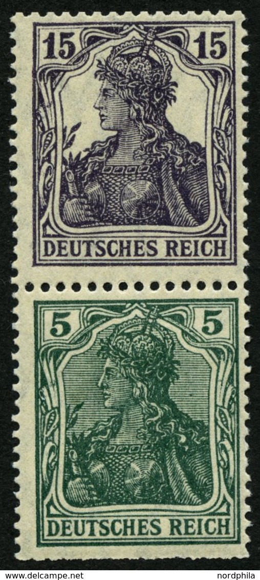 ZUSAMMENDRUCKE S 6aa *, 1917, Germania 15 + 5, Falzrest, Unten Starke Heftchenzähnung, Pracht, Mi. 150.- - Zusammendrucke