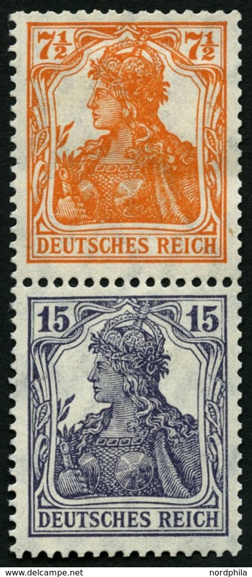 ZUSAMMENDRUCKE S 8ba *, 1917, Germania 71/2 + 15, Falzreste, Heftchenzähnung, Pracht, Mi 100.- - Se-Tenant