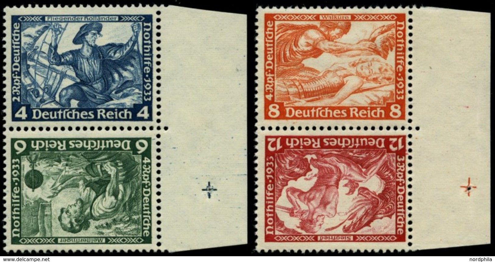 ZUSAMMENDRUCKE SK 19/20 *, 1933, Wagner 4 + 6 Und 8 + 12, Beide Kehrdrucke, Falzrest, Pracht, Mi. 140.- - Zusammendrucke