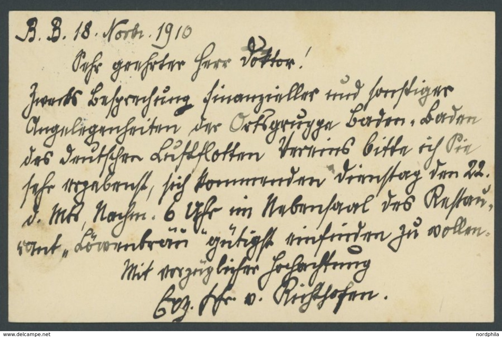 1910, Eigenhändige Zeilen Von Freiherr Von Richthofen An Den Stadtrat Rössler, 5 Pf. Germania Orts-Ganzsachenkarte, Etwa - Altri & Non Classificati