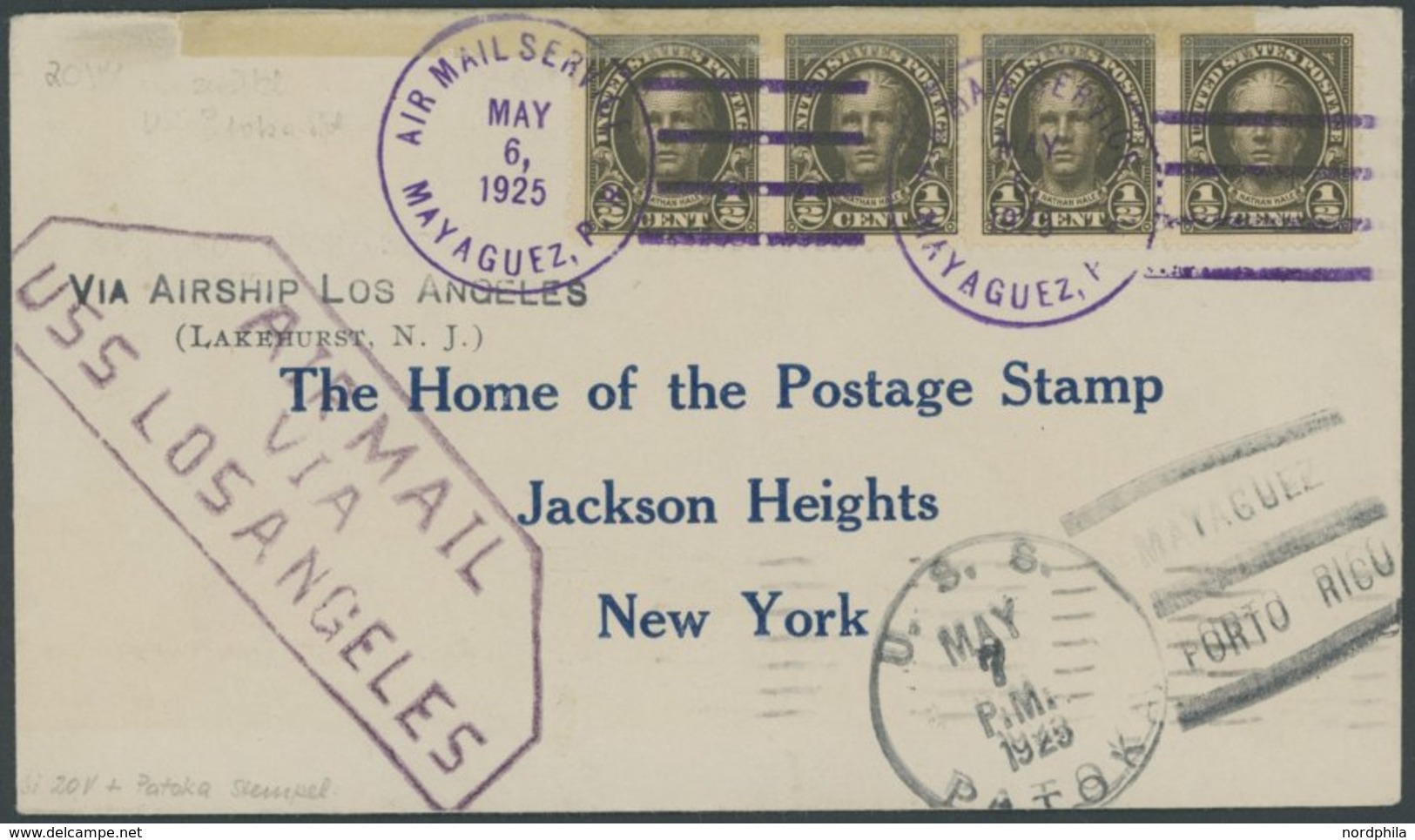 1925, Porto Rico-Lakehurst, Air Mail Service Mayaguez, Mit R3 AIRMAIL VIA USS LOS ANGELES Und USS PATOKA (Landemaststemp - Zeppelins