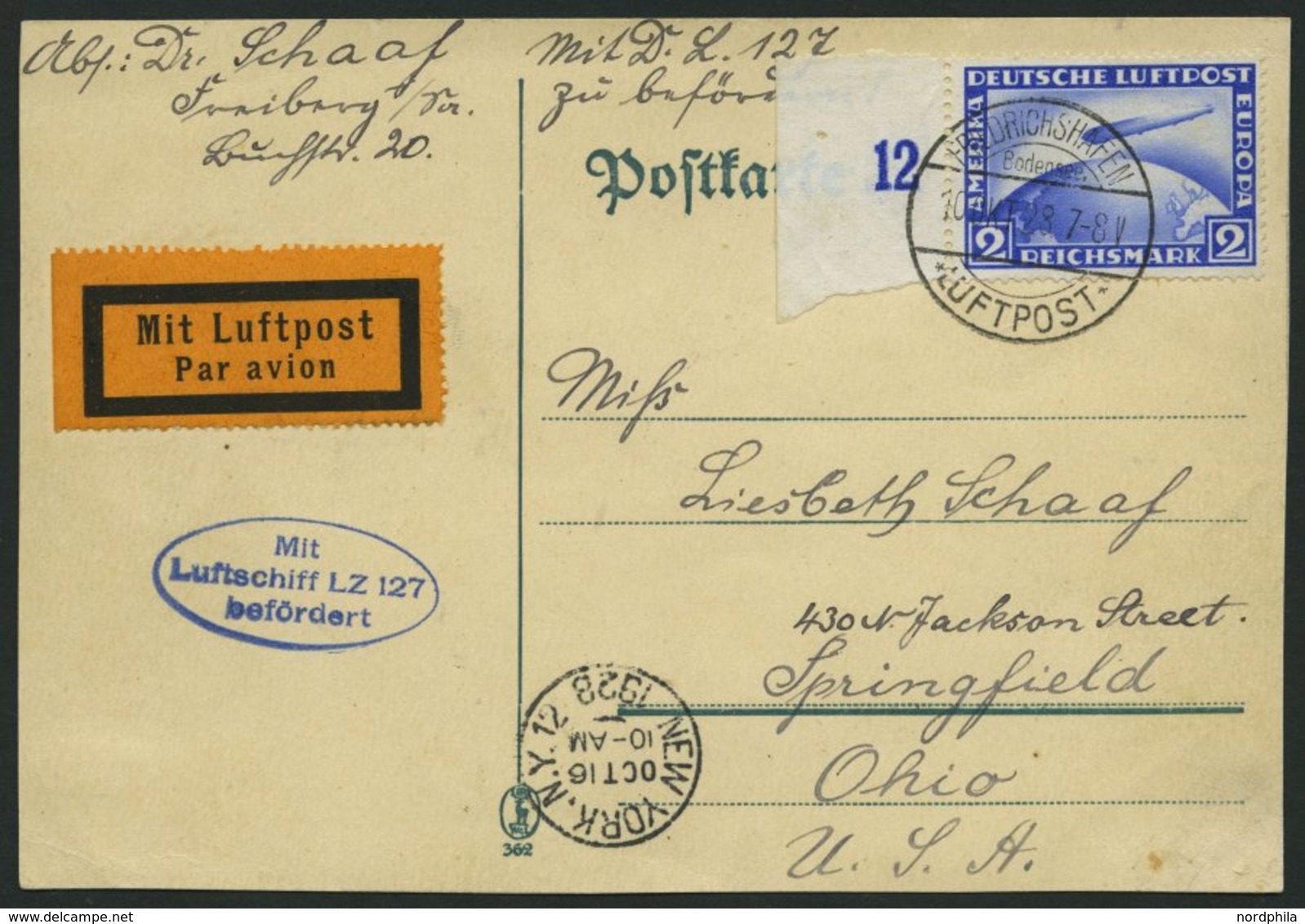 ZEPPELINPOST 21A BRIEF, 1928, Amerikafahrt, Frankiert Mit Linkem Randstück 2 RM Zeppelinmarke, Karte Feinst - Zeppelin