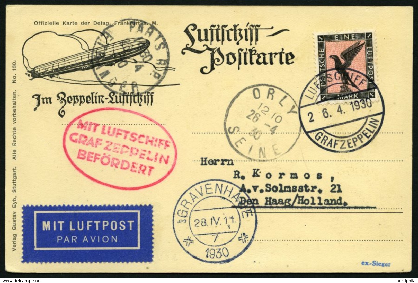 ZEPPELINPOST 55C BRIEF, 1930, Englandfahrt, Bordpost, Abgabe Fr`hafen, Prachtkarte - Zeppelins