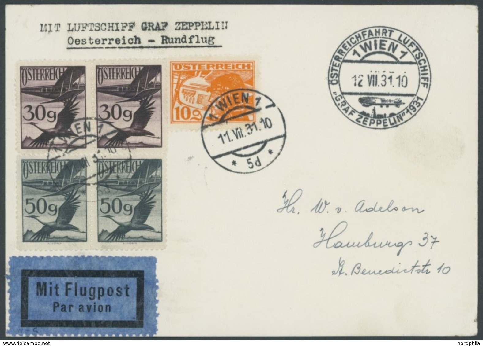 ZEPPELINPOST 117A BRIEF, 1931, Österreichfahrt, österreichische Post, Poststempel WIEN 1, Prachtkarte - Zeppelin