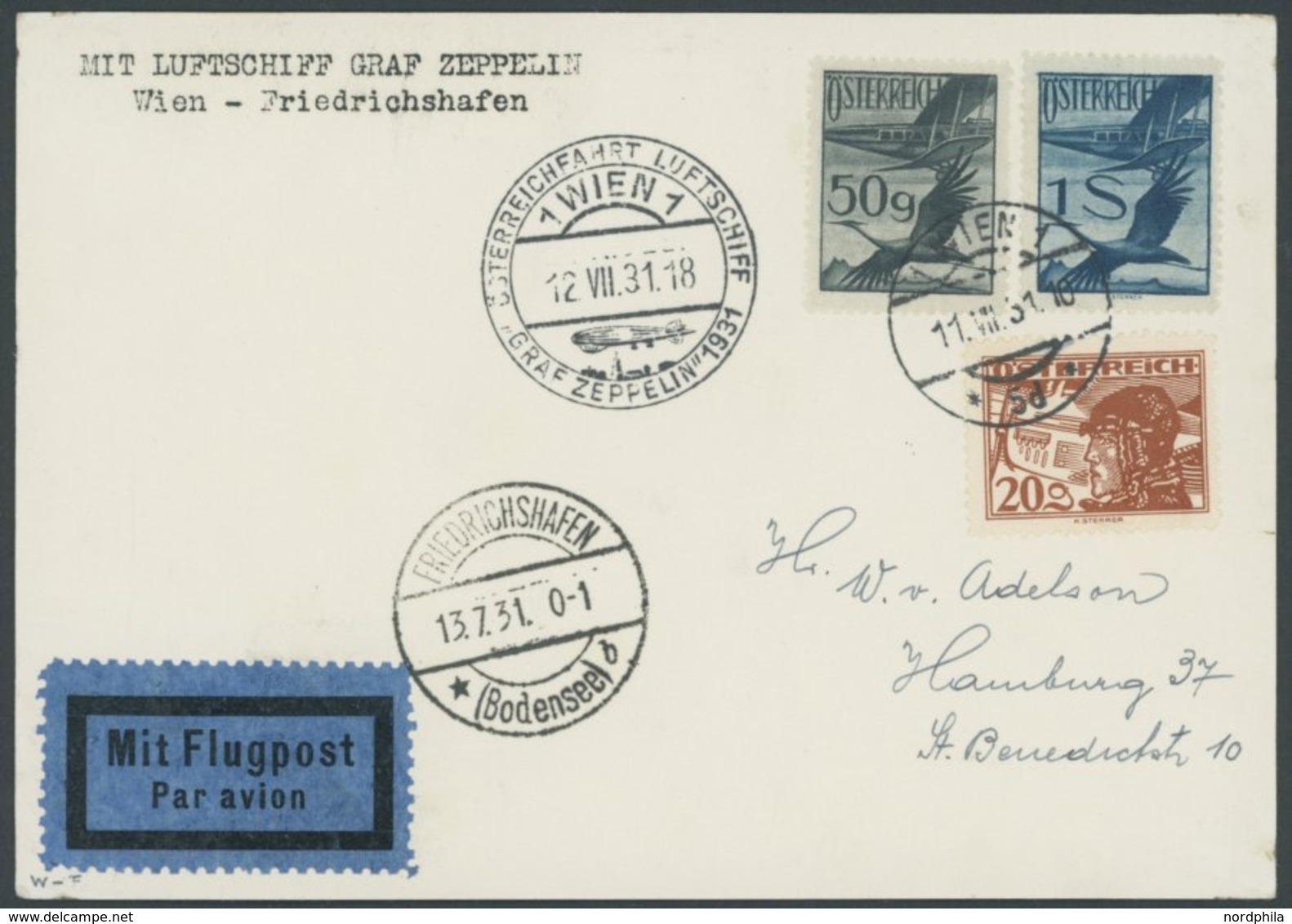 ZEPPELINPOST 118A BRIEF, 1931, Österreichfahrt, österreichische Post, Rückfahrt, Poststempel WIEN 1, Prachtkarte - Zeppeline