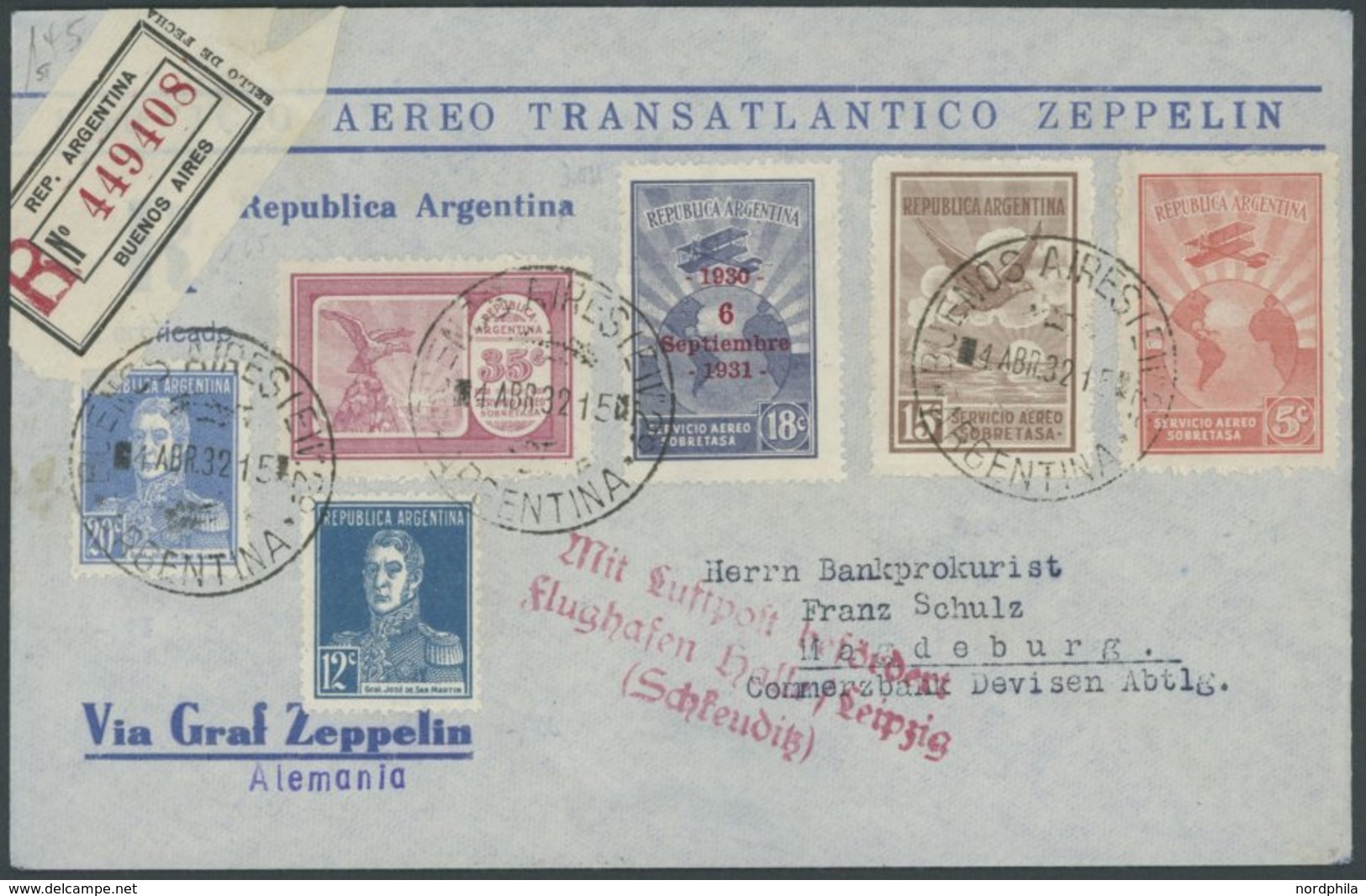 1932, 2. Südamerikafahrt, Argent. Post, Einschreibbrief, Pracht -> Automatically Generated Translation: 1932, "2. South  - Zeppeline