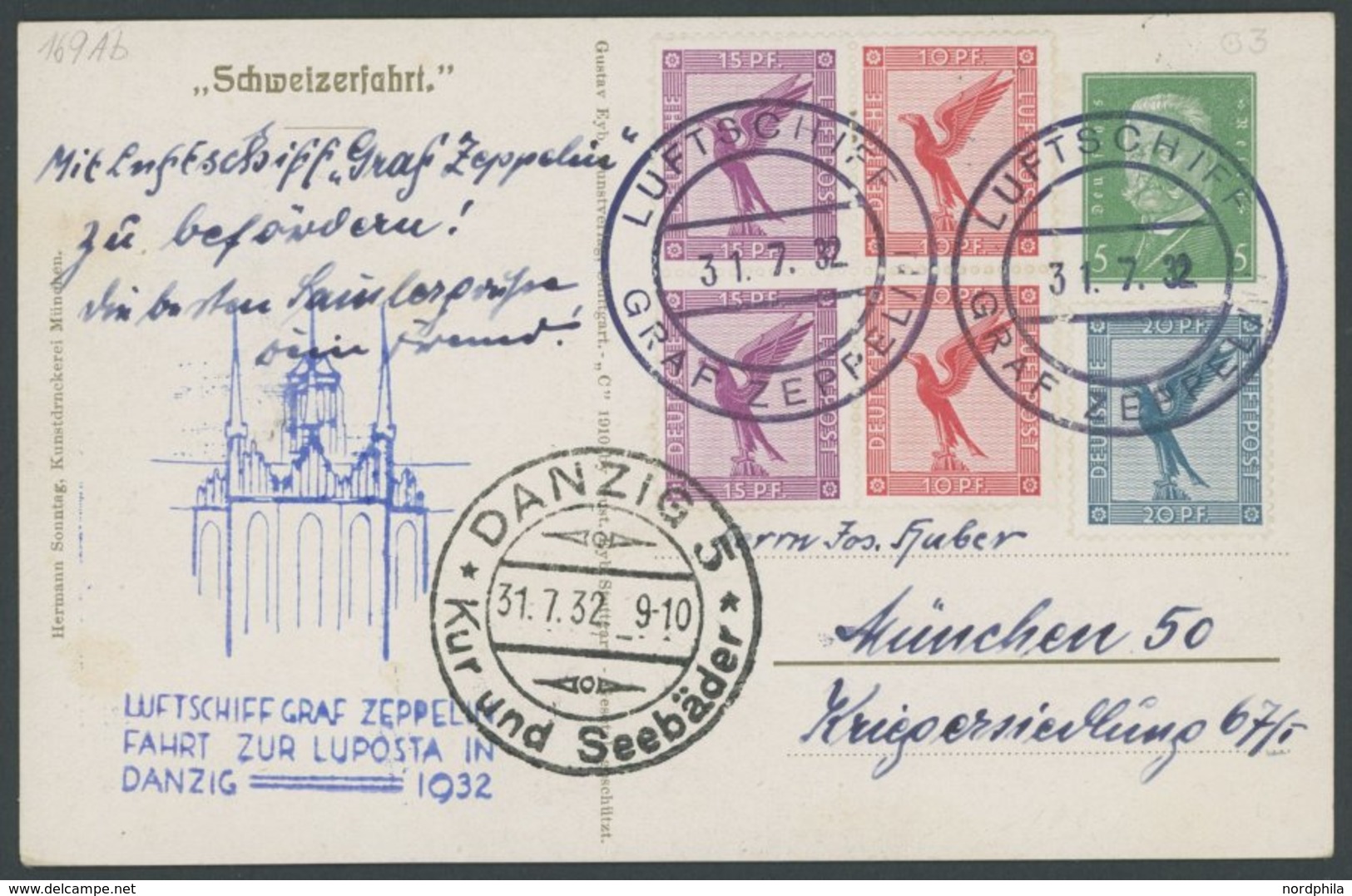 1932, LUPOSTA-Fahrt, Bordpost, Private Ganzsachenkarte Frankiert U.a. Mit 2x W 22, Pracht -> Automatically Generated Tra - Zeppeline