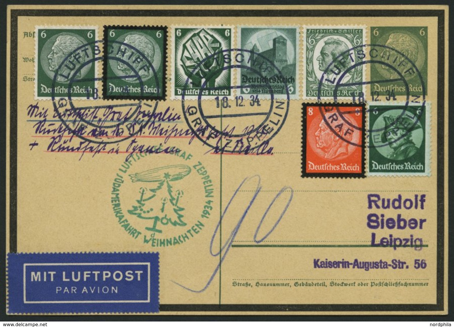 ZEPPELINPOST 286Ca BRIEF, 1934, Weihnachtsfahrt, Bordpost Der Rückfahrt, Prachtkarte - Zeppelin