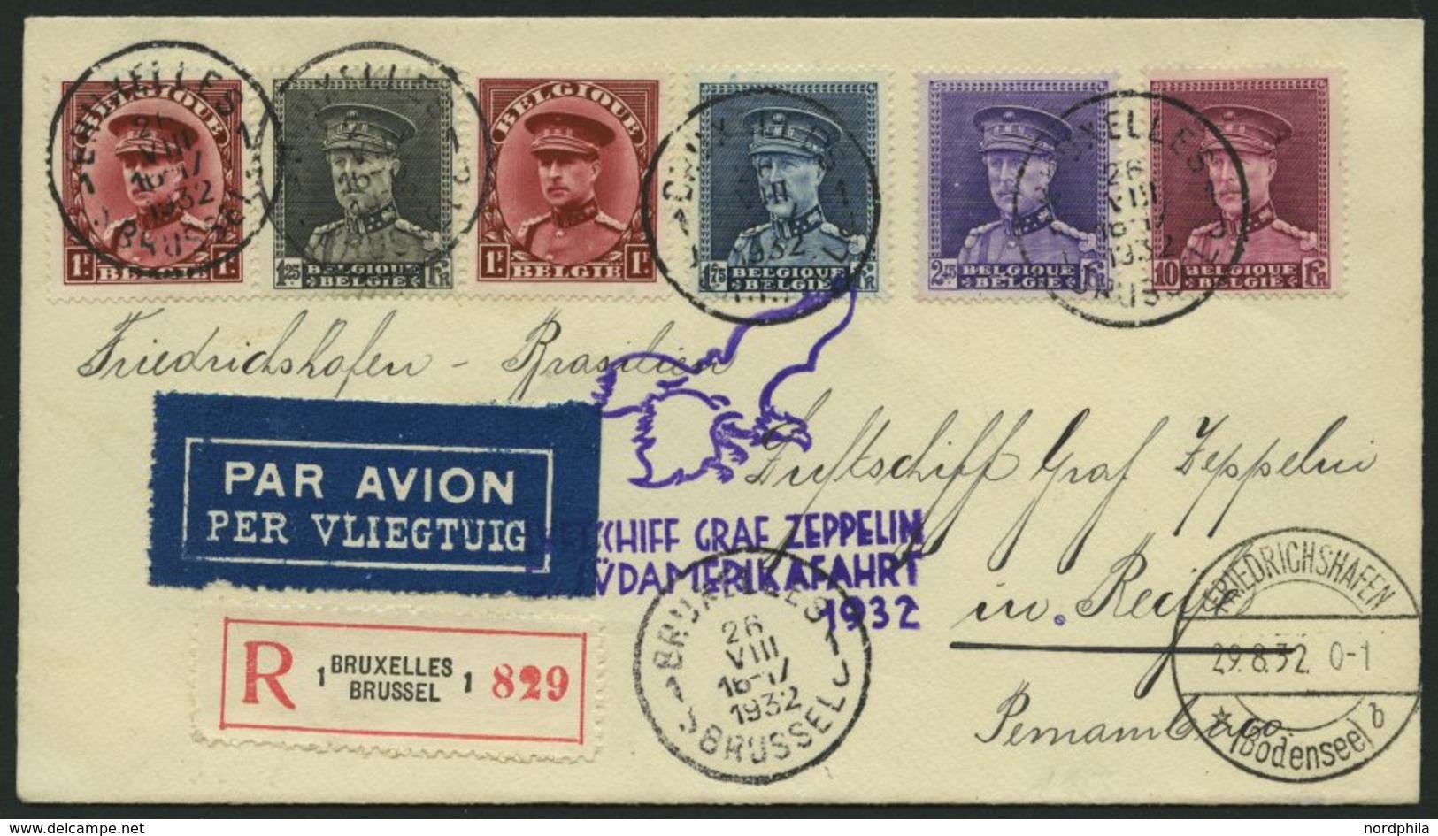 ZULEITUNGSPOST 171 BRIEF, Belgien: 1932, 5. Südamerikafahrt, Einschreibbrief, Pracht - Posta Aerea & Zeppelin