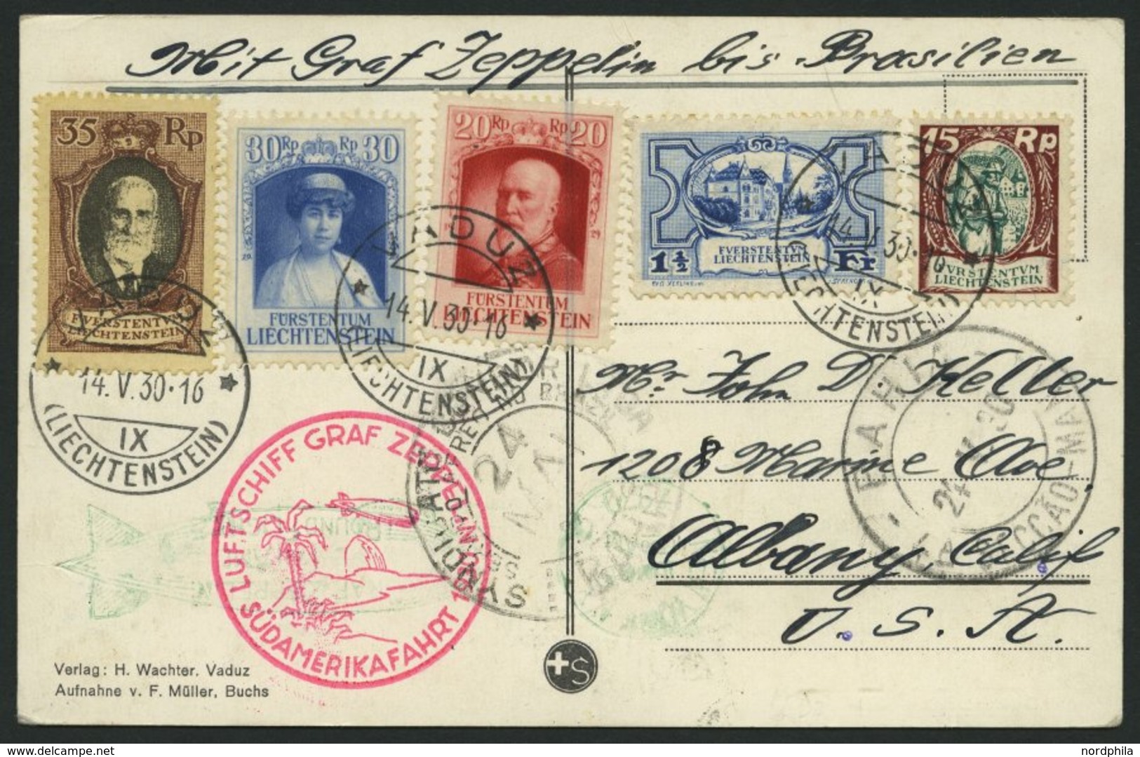 ZULEITUNGSPOST 57D BRIEF, Liechtenstein: 1930, Südamerikafahrt, Bis Bahia, Gute Frankatur, Prachtkarte - Poste Aérienne & Zeppelin