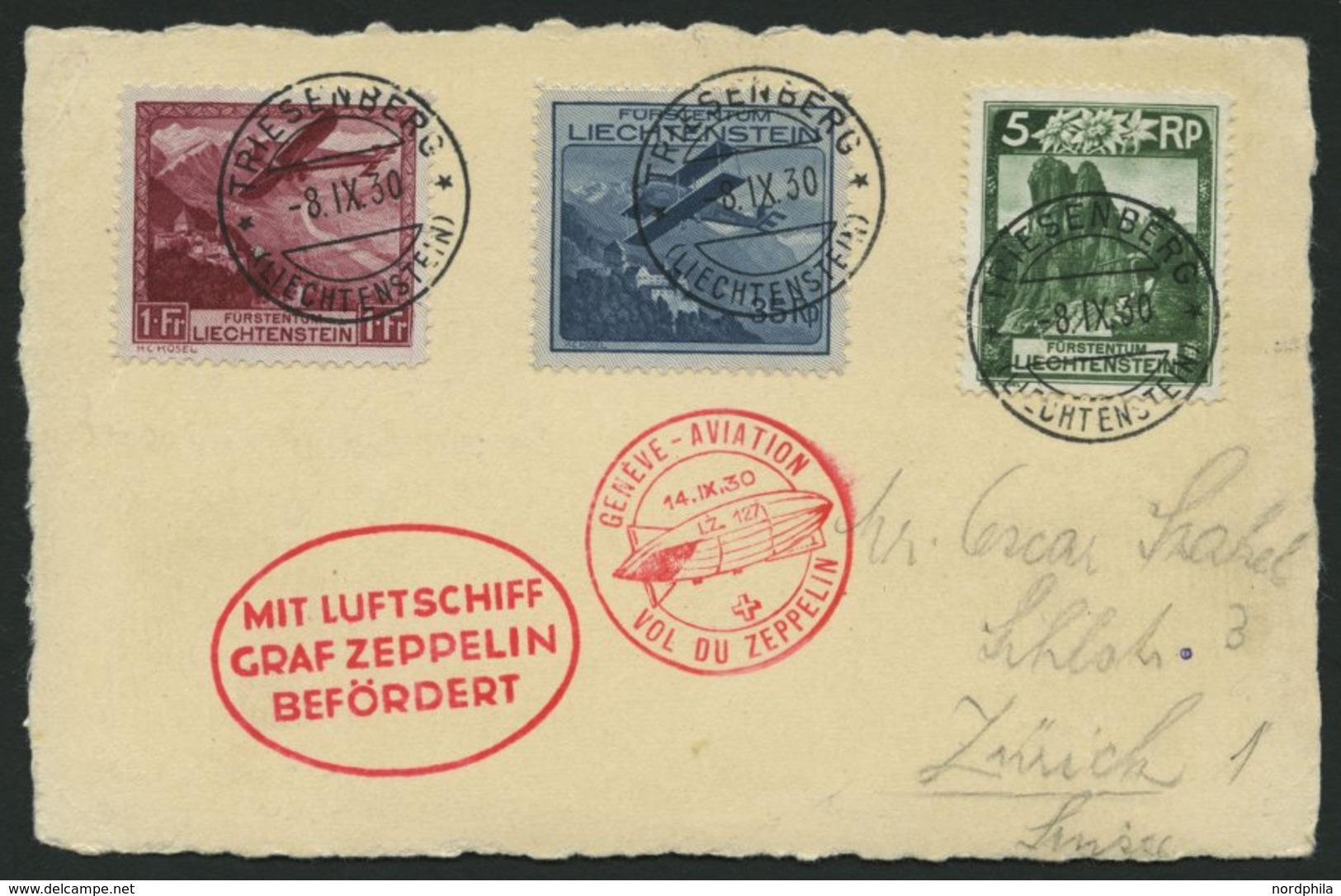 ZULEITUNGSPOST 86 BRIEF, Liechtenstein: 1930, Landungsfahrt Nach Genf, Prachtkarte - Airmail & Zeppelin