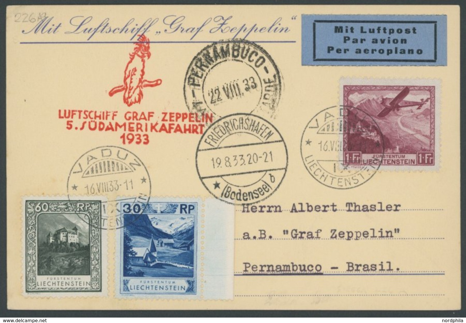 Liechtenstein: 1933, 5. Südamerikafahrt, Frankiert U.a. Mit Mi.Nr. 113, Prachtkarte -> Automatically Generated Translati - Posta Aerea & Zeppelin