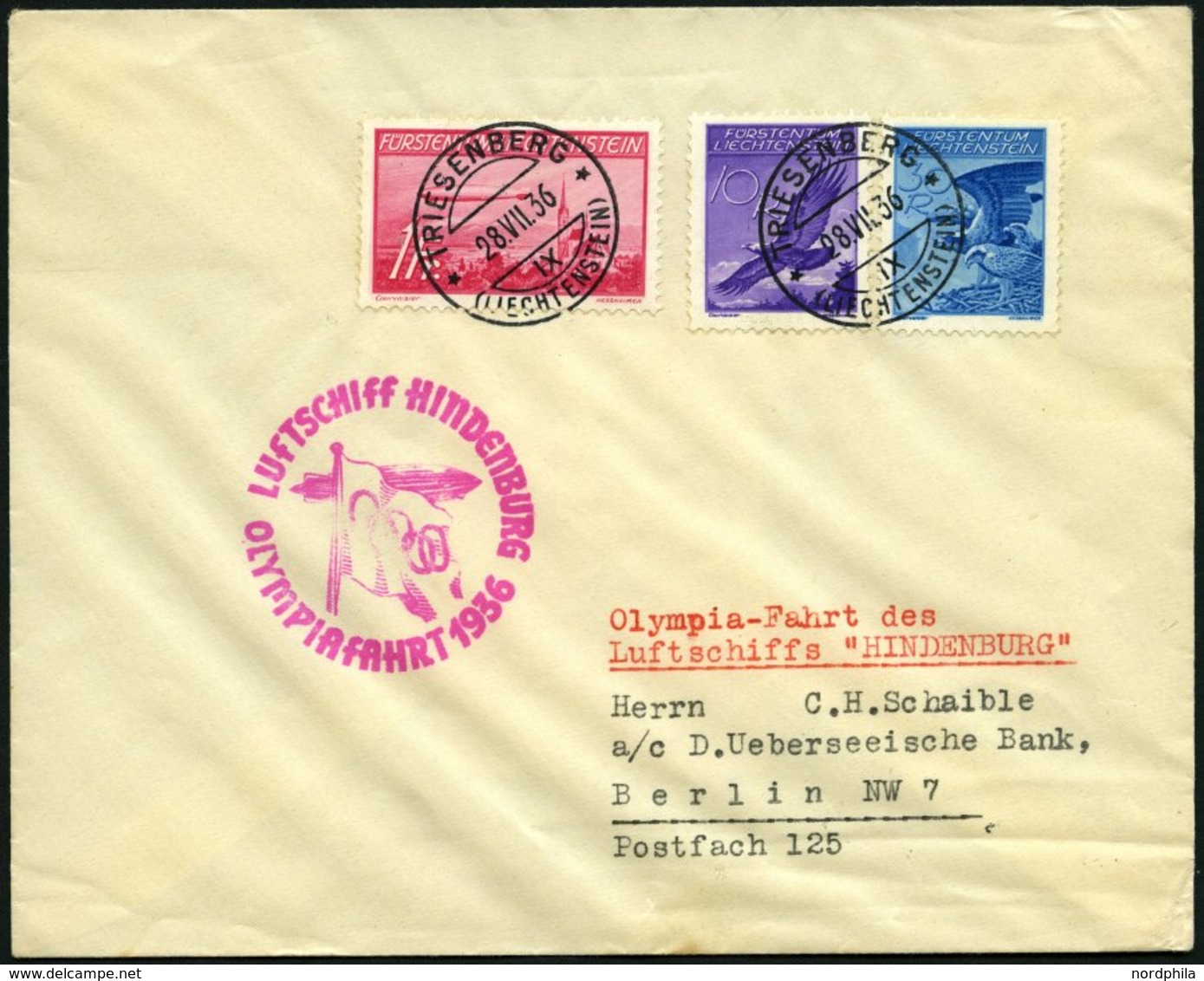 ZULEITUNGSPOST 427 BRIEF, Liechtenstein: 1936,Olympiafahrt, Frankiert U.a. Mit Mi.Nr. 149, Prachtbrief - Luft- Und Zeppelinpost