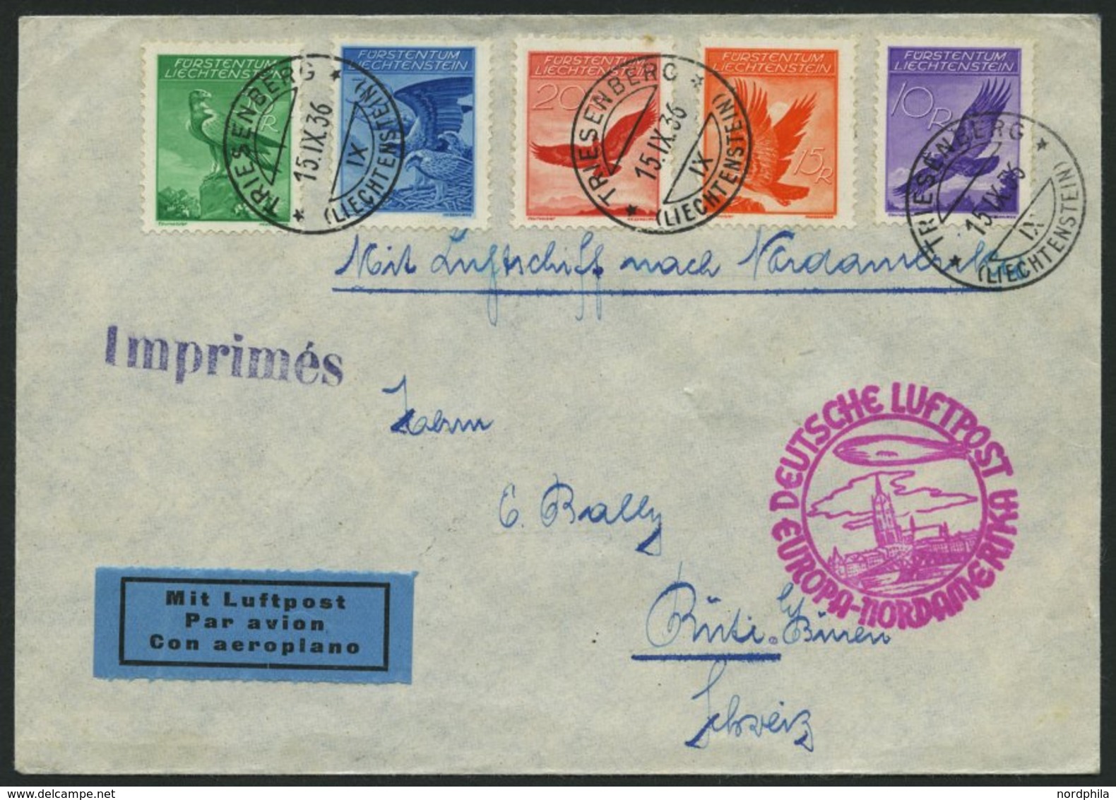 ZULEITUNGSPOST 437 BRIEF, Liechtenstein: 1936, 8. Nordamerikafahrt, Prachtbrief - Posta Aerea & Zeppelin