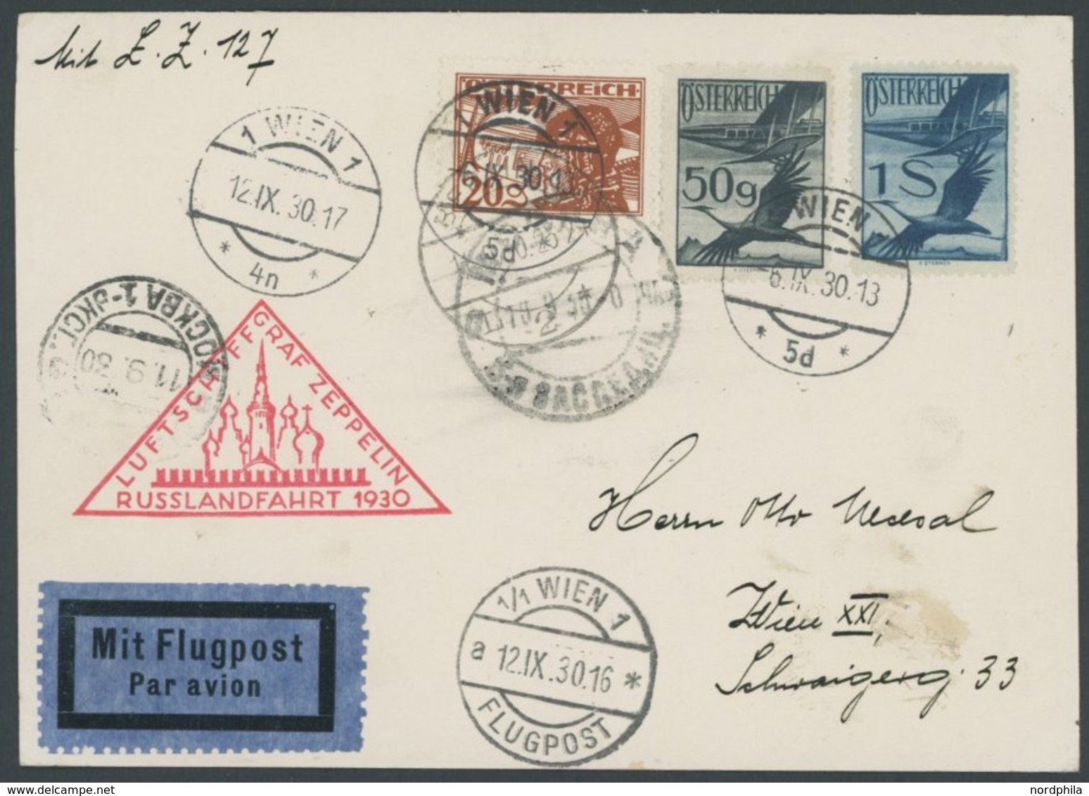 ZULEITUNGSPOST 84 BRIEF, Österreich: 1930, Russlandfahrt, Karte Feinst - Luft- Und Zeppelinpost