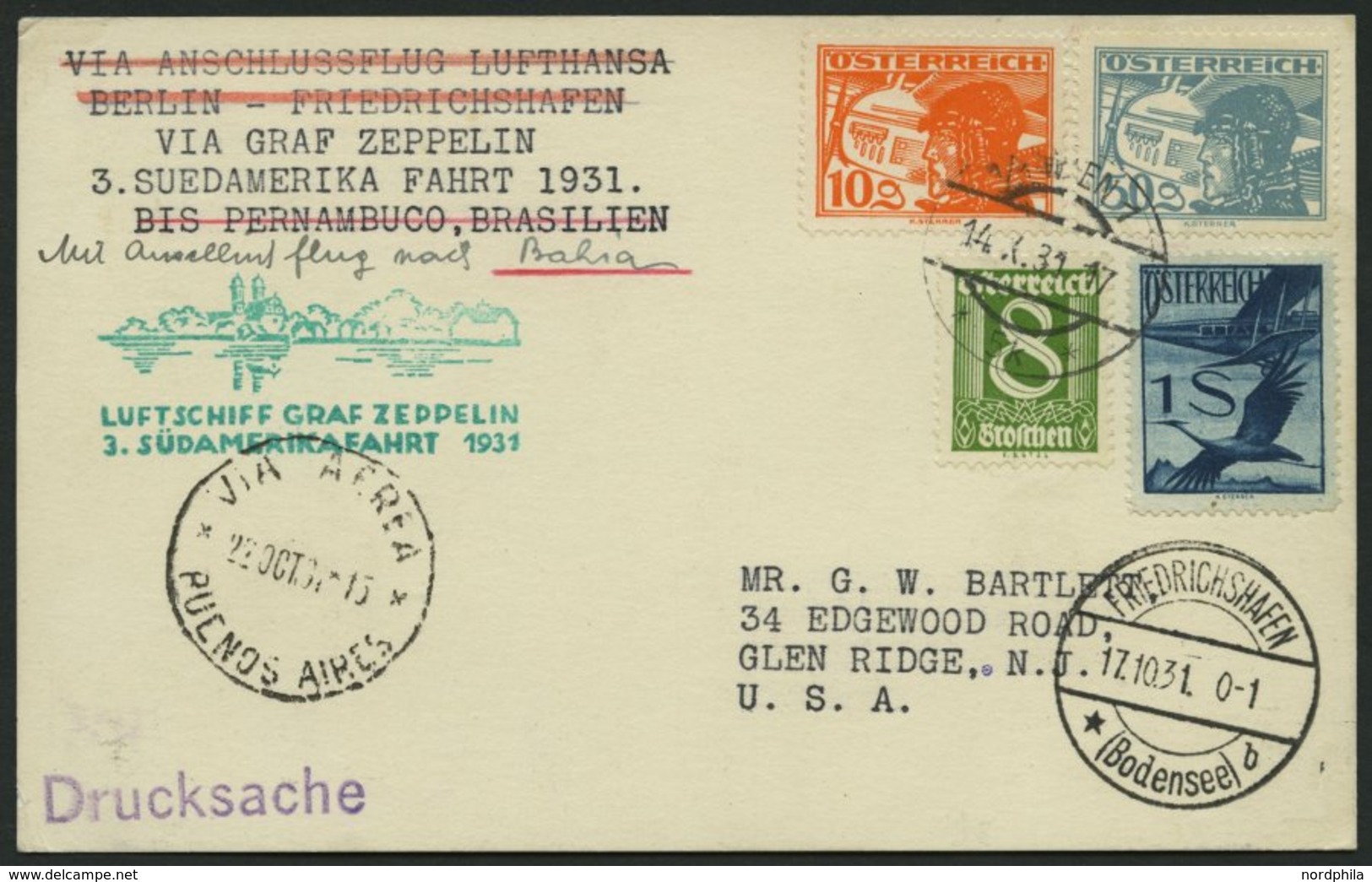 ZULEITUNGSPOST 133 BRIEF, Österreich: 1931, 3. Südamerikafahrt, Drucksachenkarte, Pracht - Posta Aerea & Zeppelin