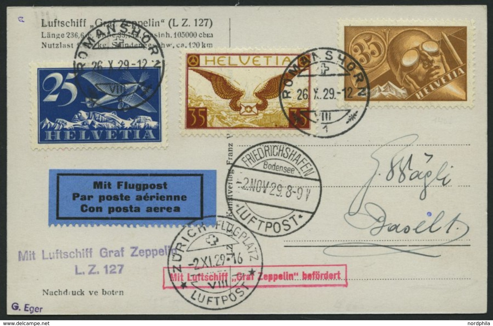 ZULEITUNGSPOST 45 BRIEF, Schweiz: 1929, Fahrt Nach Dübendorf, Prachtkarte - Luft- Und Zeppelinpost