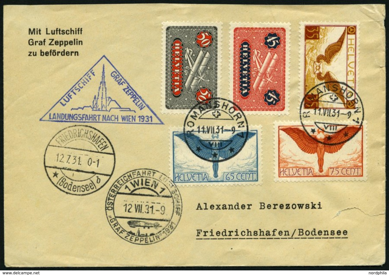 ZULEITUNGSPOST 116A BRIEF, Schweiz: 1931, Österreichfahrt, Post Nach Wien, Auflieferung Fr`hafen, Gute Frankatur, Brief  - Luft- Und Zeppelinpost