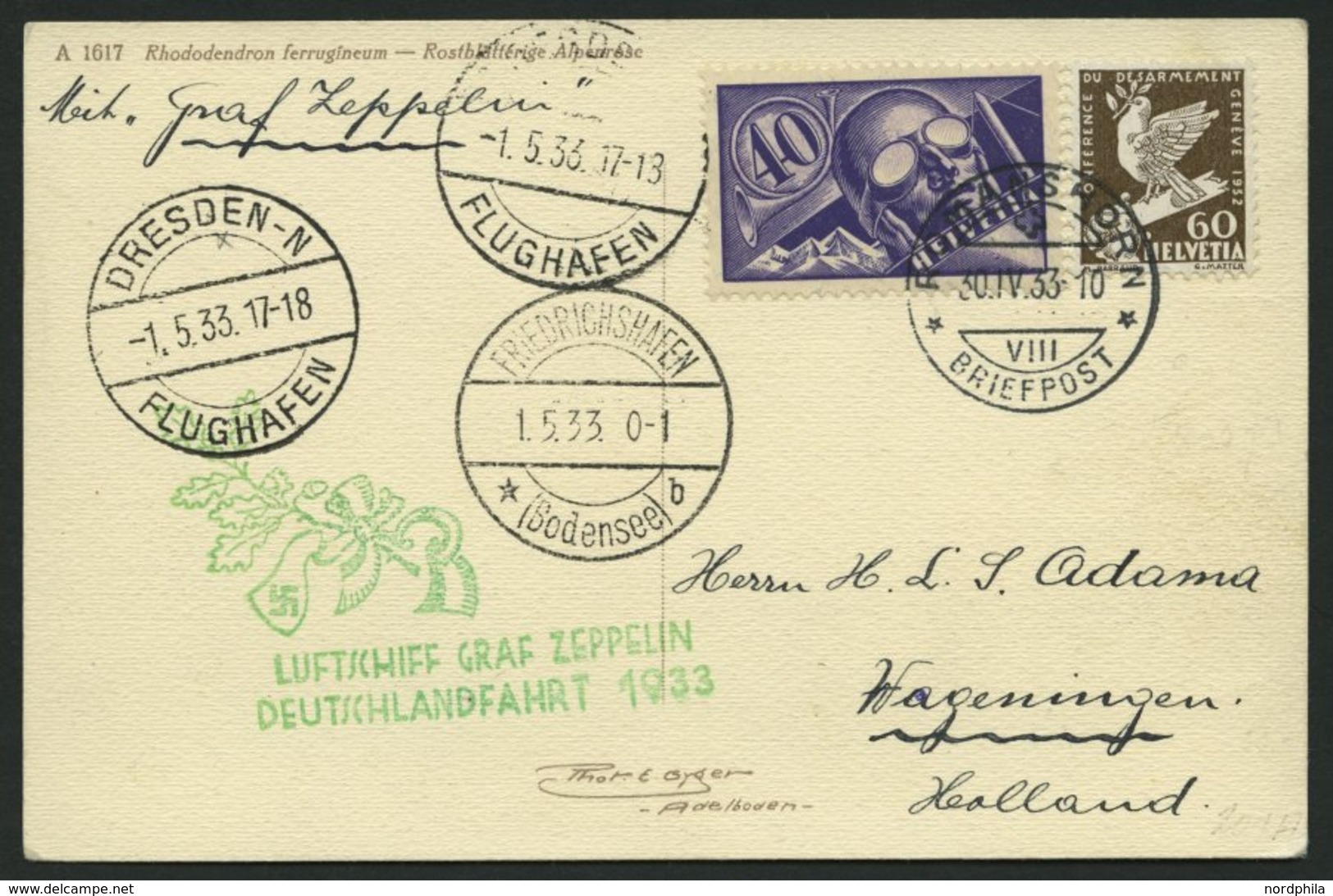 ZULEITUNGSPOST 201 BRIEF, Schweiz: 1933, Deutschlandfahrt, Prachtkarte - Luft- Und Zeppelinpost