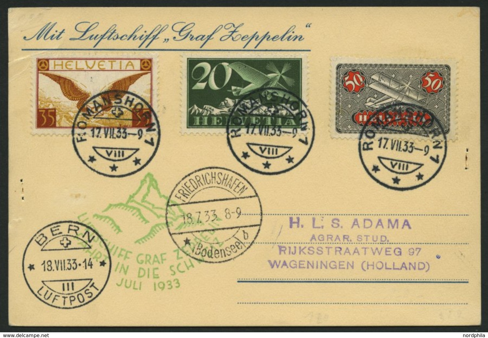 ZULEITUNGSPOST 222 BRIEF, Schweiz: 1933, Schweizfahrt, Prachtkarte - Posta Aerea & Zeppelin