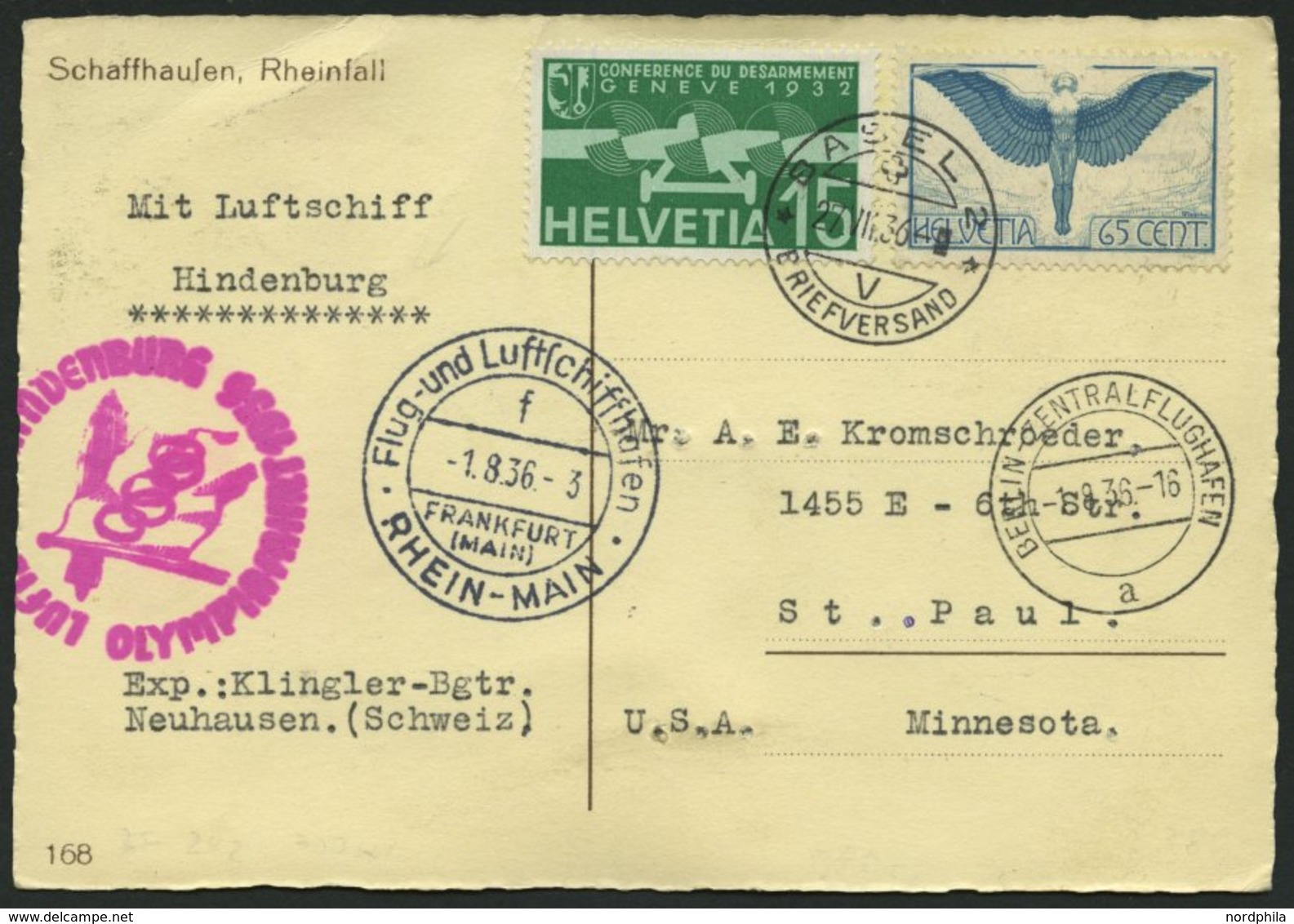 ZULEITUNGSPOST 427 BRIEF, Schweiz: 1936, Olympiafahrt, Prachtkarte - Luft- Und Zeppelinpost