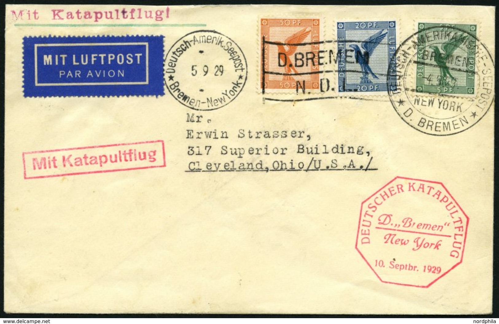 KATAPULTPOST 5b BRIEF, 9.9.1929, &quot,Bremen&quot, - Bremen, Seepostaufgabe, Brief Feinst - Storia Postale