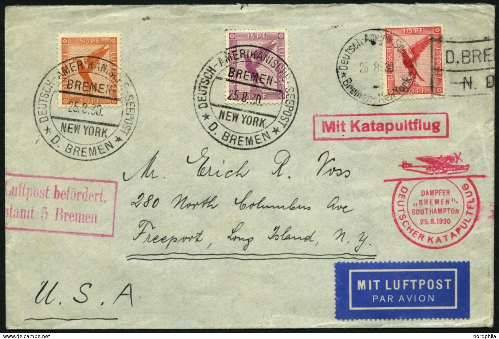 KATAPULTPOST 23c BRIEF, 25.8.1930, &quot,Bremen&quot, - Southampton, Deutsche Seepostaufgabe, Brief Feinst - Lettres & Documents