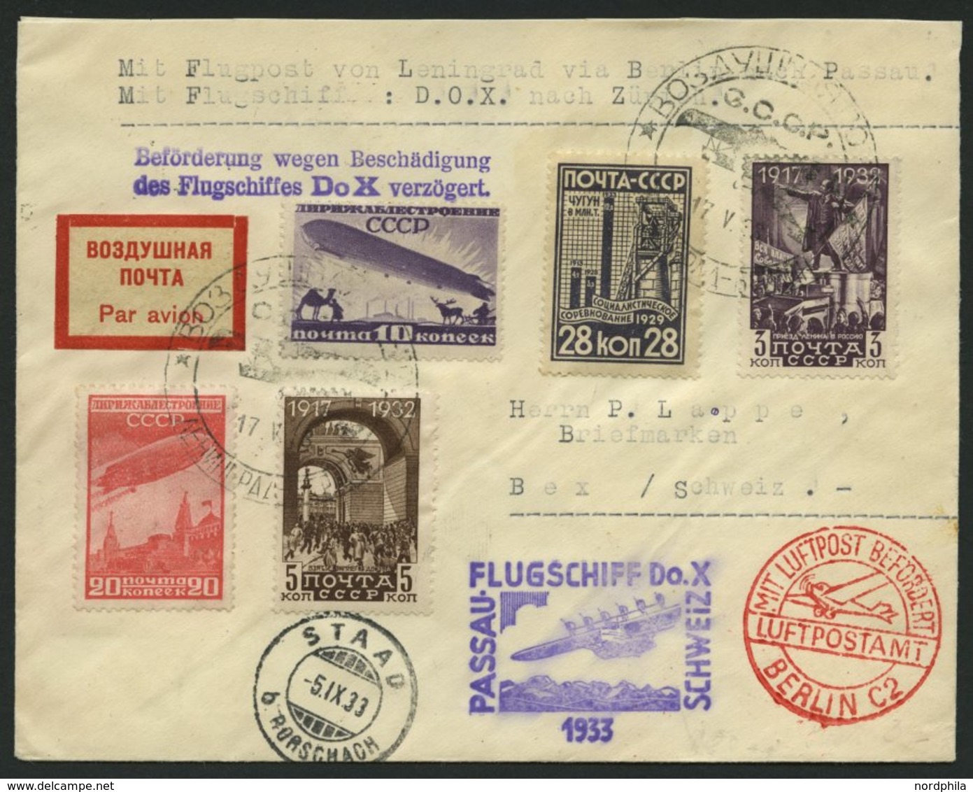 DO-X LUFTPOST 69.d.RU BRIEF, 17.05.1933, Zulieferpost Russland, Ohne Mischfrankatur, Befördert Für Passau-Zürich Flug Vo - Briefe U. Dokumente
