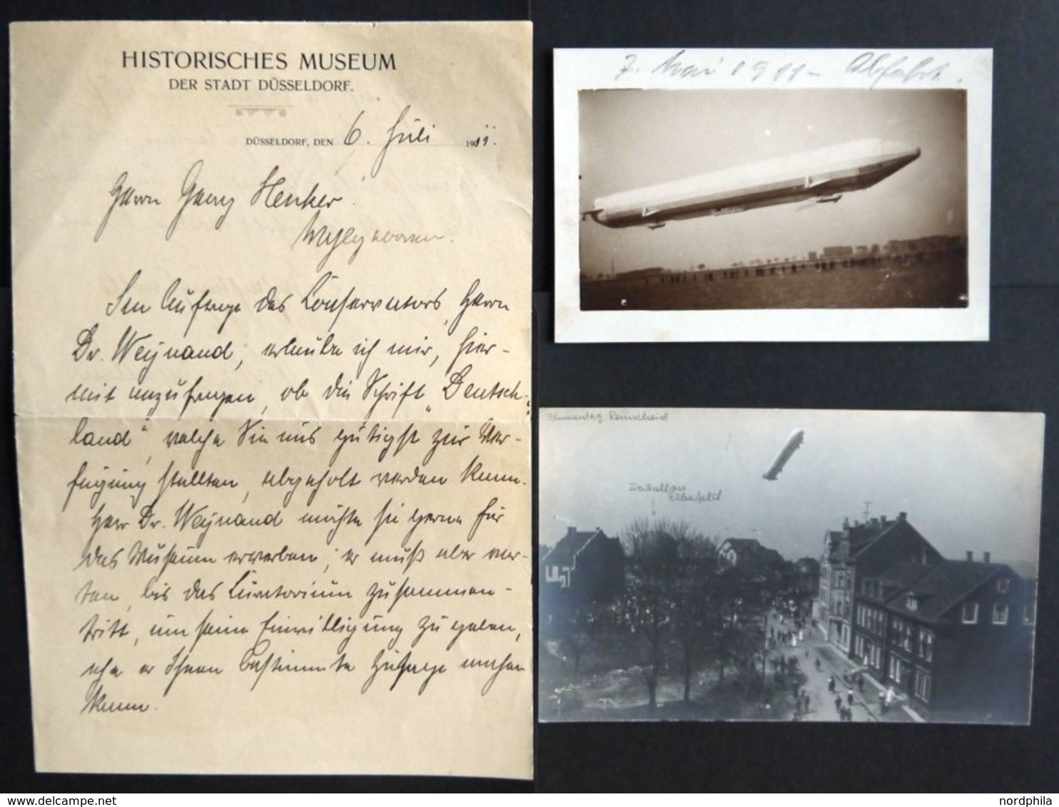 1911, Luftschiff Deutschland, Originalfoto, Ansichtskarte Und Dankesschreiben Des Historischen Museums An LZ 8 Kapitän H - Zeppelin