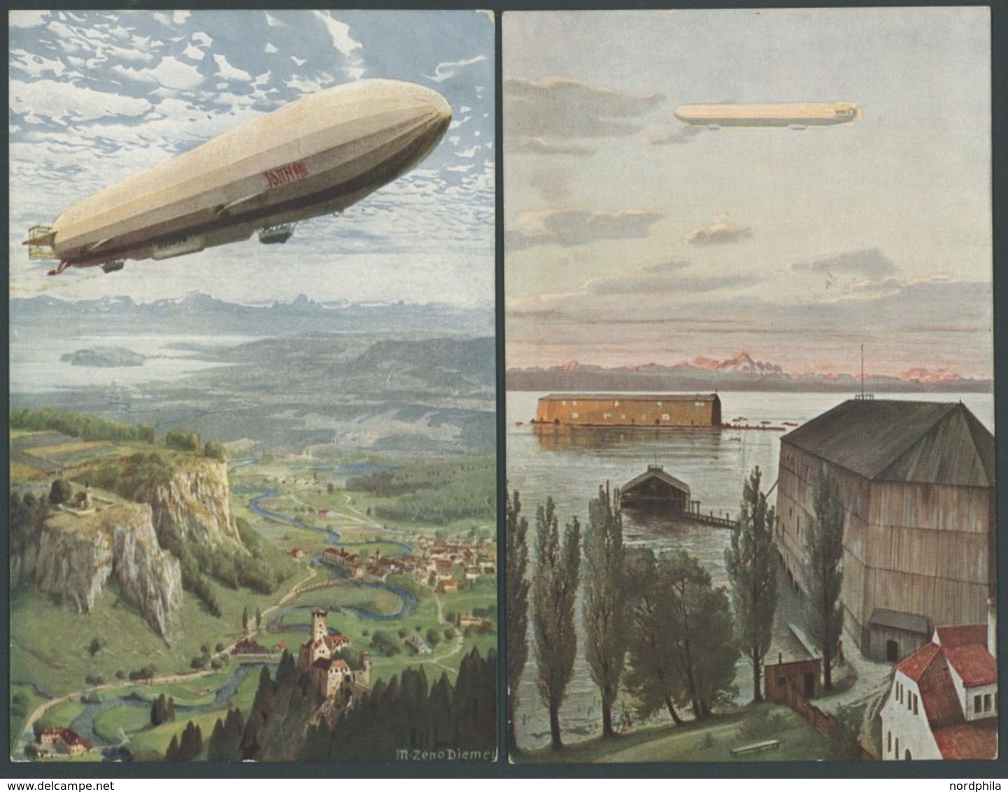 1912, 2 Verschiedene DELAG-Ansichtskarten: Über Der Erde Und Manzell, Je Ungebraucht Mit Bordstempel HANSA 16.Sep.1912 ( - Zeppelin