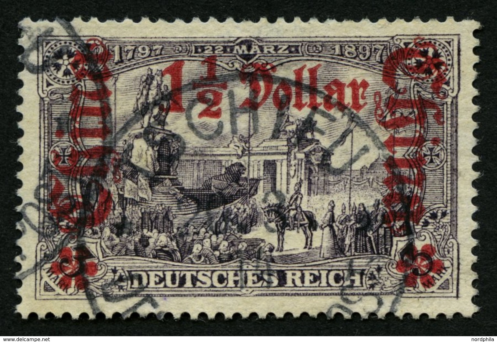 DP CHINA 36A O, 1905, 11/2 D. Auf 3 M., Ohne Wz., Gezähnt A, Stempel TSCHIFU, Ein Paar Stumpfe Zähne Sonst Pracht, Gepr. - Deutsche Post In China