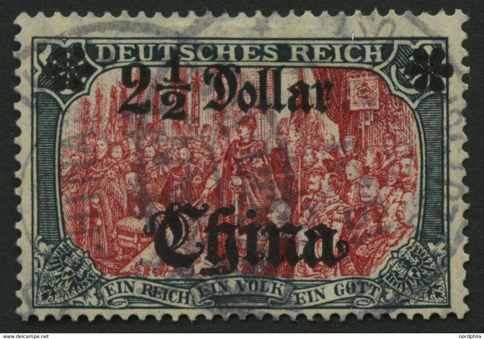 DP CHINA 47IALIIa O, 1906, 21/2 D. Auf 5 M., Mit Wz., Friedensdruck, Abstand 9 Mm, Gelblichrot Quarzend, Pracht, Gepr. J - Cina (uffici)