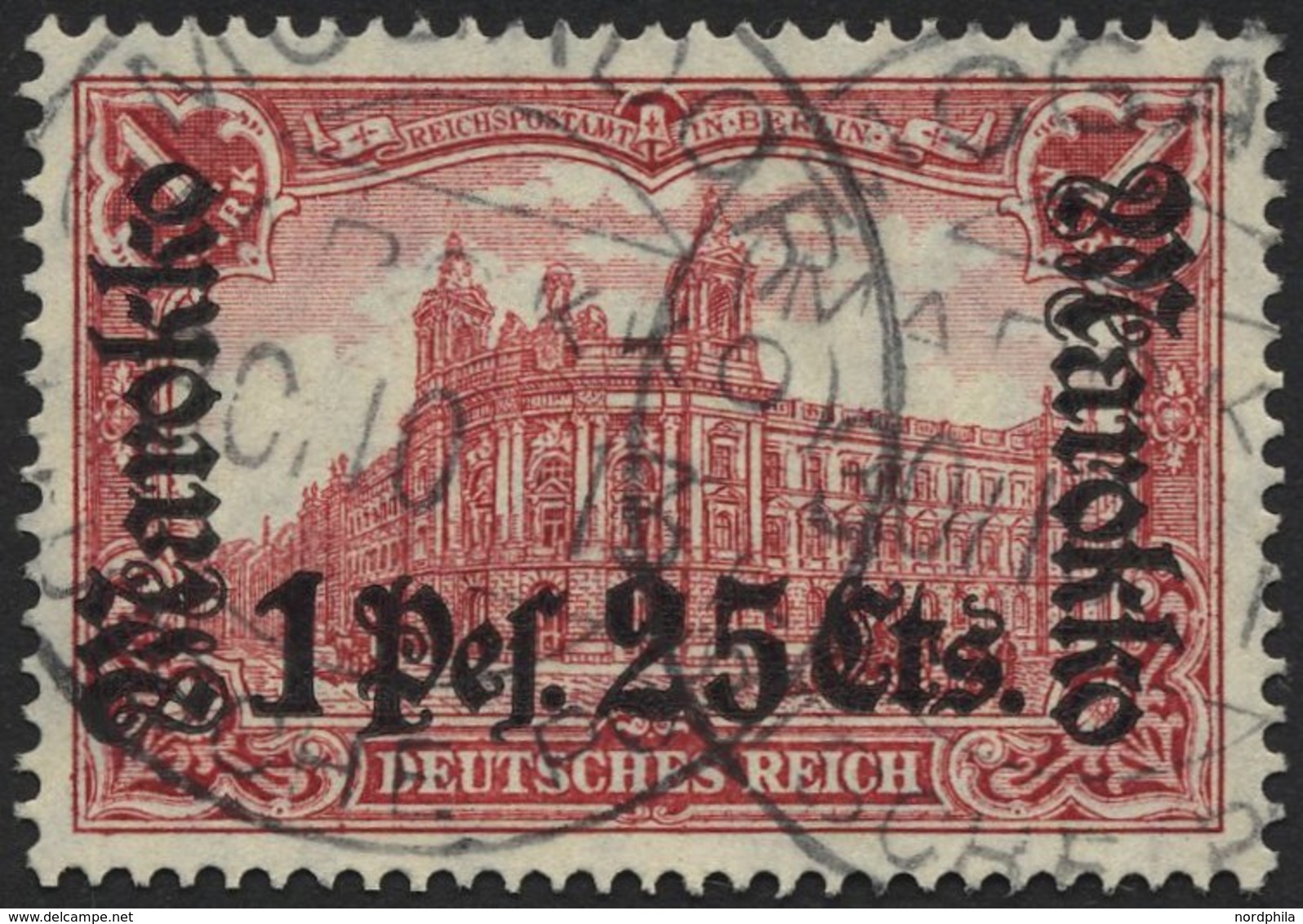 DP IN MAROKKO 55IA O, 1911, 1 P. 25 C. Auf 1 M., Friedensdruck, Stempel MOGADOR, Pracht, Mi. (80.-) - Deutsche Post In Marokko