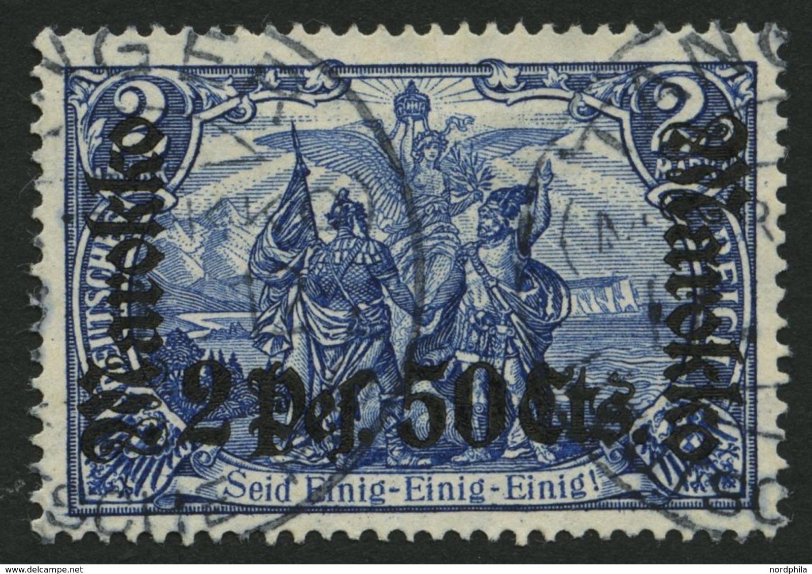 DP IN MAROKKO 56IA O, 1911, 2 P. 50 C. Auf 2 M., Friedensdruck, Pracht, Gepr. Pauligk, Mi. 60.- - Marocco (uffici)