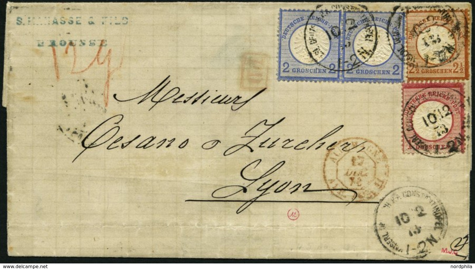 DP TÜRKEI V 19,20 Paar,21a BRIEF, 10.2.1873, 1 Gr., 2 Gr. Im Waagerechten Paar Und 21/2 Gr. Großer Brustschild Auf Brief - Deutsche Post In Der Türkei